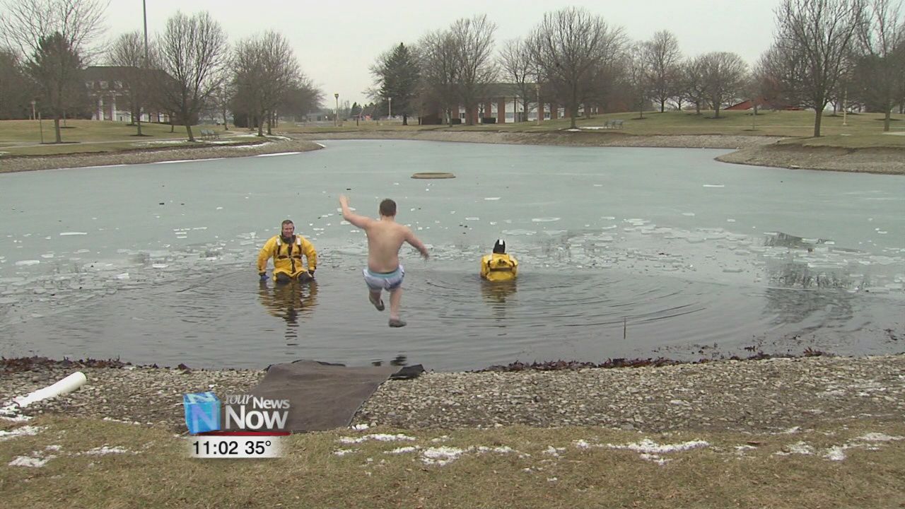 Delta Sigma Phi at ONU jumps into frozen pond for the Alzheimer's Association